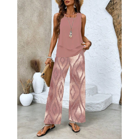 Women's Geometric Printing Two-Piece Set Daily Sleeveless Casual Summer Top With Pants Matching Set