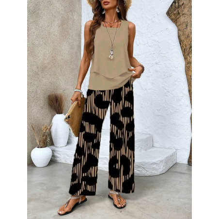 Women Abstract Printing Two-Piece Set Daily Sleeveless Casual Summer Top With Pants Matching Set