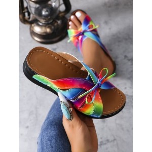 Casual Bowknot Hollow out Comfy Wedge Heel Slide Sandals