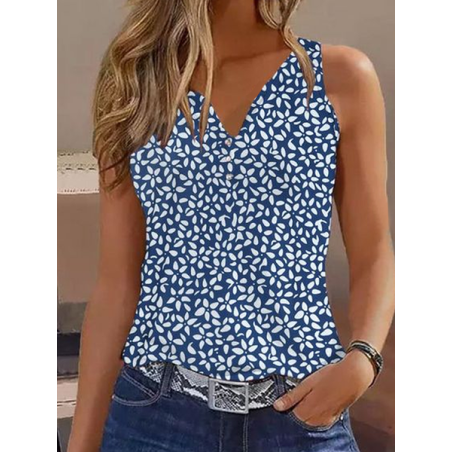 Women Sleeveless Tank Top Camisole Summer Floral Printing V Neck Daily Casual Top
