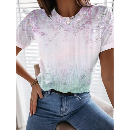 Women's Floral Short Sleeve Tee T-shirt Crew Neck Printing Casual Summer Graphic Tee Top
