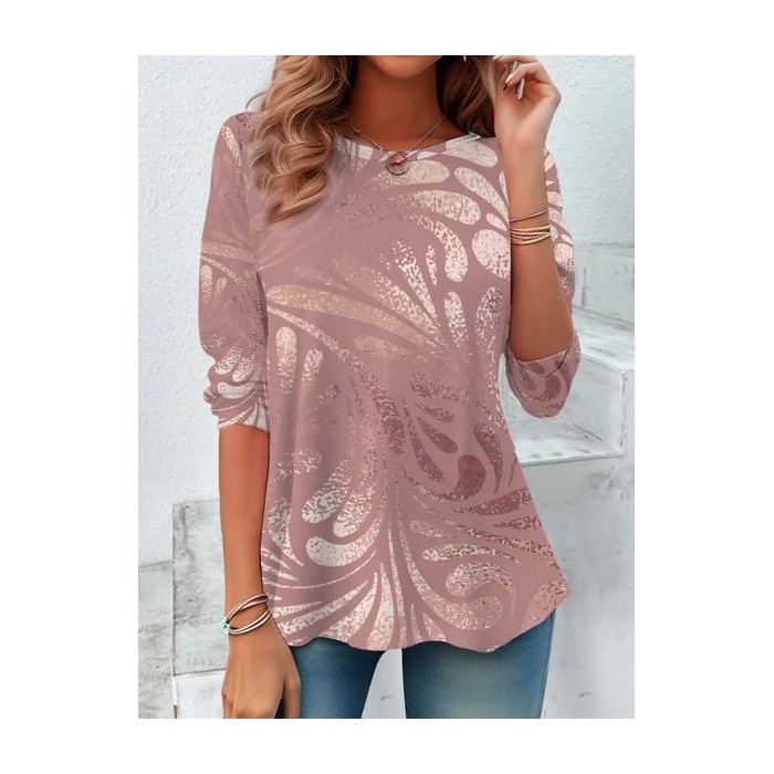 Women's Abstract Long Sleeve Tee T-shirt Crew Neck Printing Casual Spring/Fall Graphic Tee Top