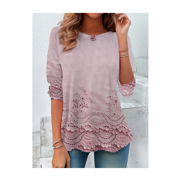 Women's Floral Long Sleeve Tee T-shirt Crew Neck Printing Casual Spring/Fall Graphic Tee Top