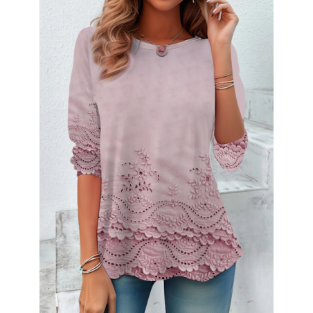 Women's Floral Long Sleeve Tee T-shirt Crew Neck Printing Casual Spring/Fall Graphic Tee Top