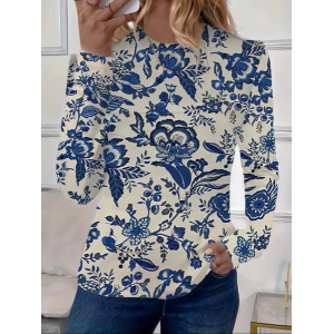 Women's Floral Long Sleeve Tee T-shirt Crew Neck Printing Casual Spring/Fall Graphic Tee Top