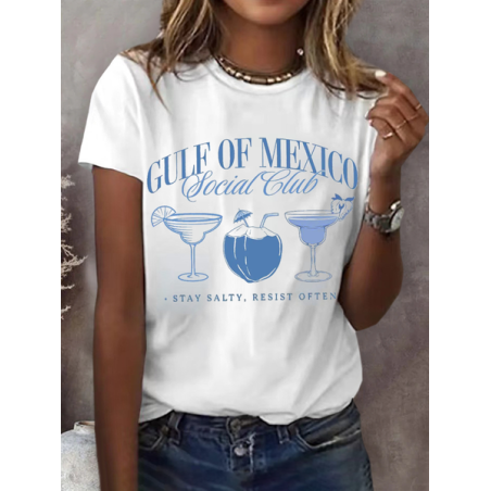 Women's Text Letters Short Sleeve Tee T-shirt Crew Neck Printing Casual Summer Graphic Tee Top