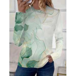 Women's Floral Long Sleeve Tee T-shirt Crew Neck Printing Casual Spring/Fall Graphic Tee Top