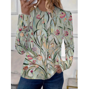Women's Floral Long Sleeve Tee T-shirt Crew Neck Printing Casual Spring/Fall Graphic Tee Top