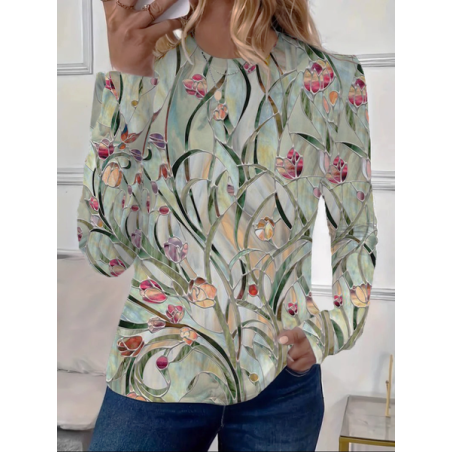 Women's Floral Long Sleeve Tee T-shirt Crew Neck Printing Casual Spring/Fall Graphic Tee Top