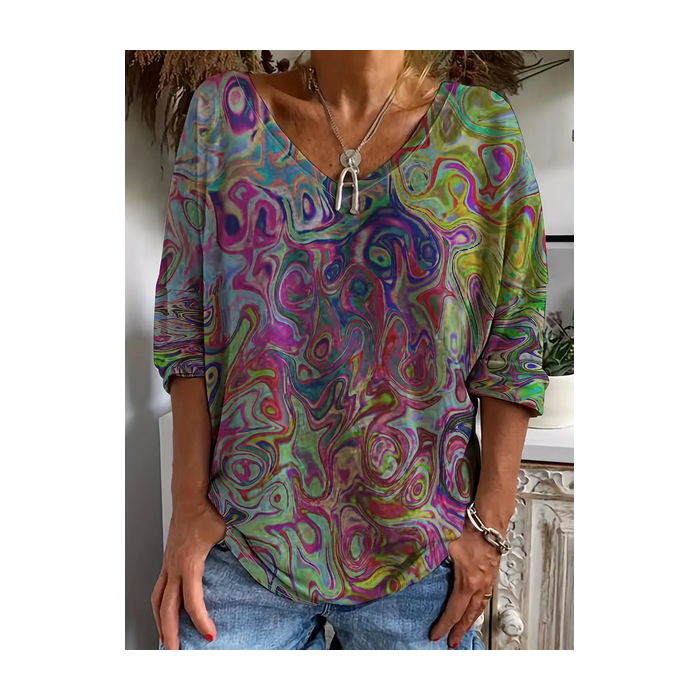 Women's Abstract Long Sleeve Tee T-shirt V Neck Printing Casual Spring/Fall Graphic Tee Top