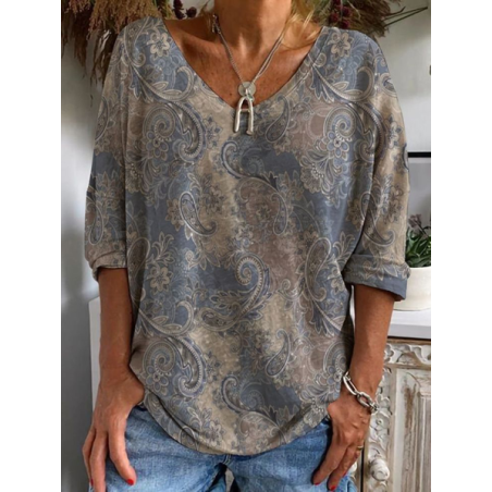 Women's Floral Long Sleeve Tee T-shirt V Neck Printing Casual Spring/Fall Graphic Tee Top