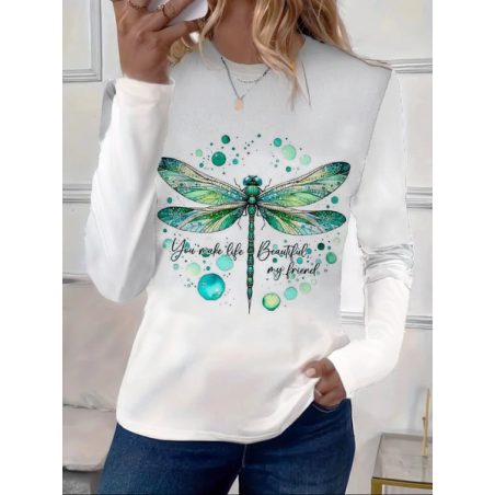 Women's Text Letters Long Sleeve Tee T-shirt Crew Neck Printing Casual Spring/Fall Graphic Tee Top