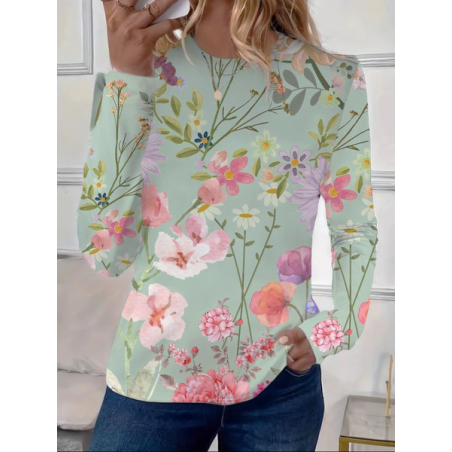 Women's Floral Long Sleeve Tee T-shirt Crew Neck Printing Casual Spring/Fall Graphic Tee Top
