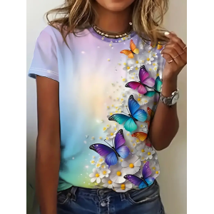 Women's Floral Short Sleeve Tee T-shirt Crew Neck Printing Casual Summer Graphic Tee Top