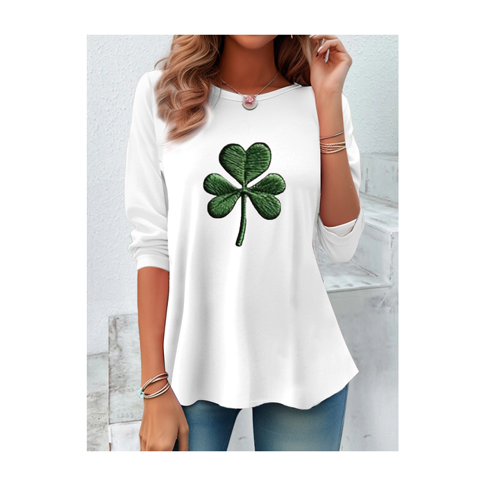 Women's Long Sleeve Tee T-shirt Spring/Fall Shamrock St Patrick's Day Floral Casual Graphic Tee Top