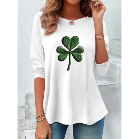 Women's Long Sleeve Tee T-shirt Spring/Fall Shamrock St Patrick's Day Floral Casual Graphic Tee Top