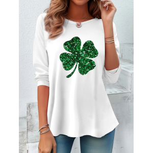 Women's Long Sleeve Tee T-shirt Spring/Fall Shamrock St Patrick's Day Floral Casual Graphic Tee Top