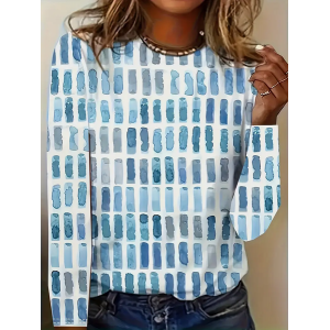 Women's Geometric Long Sleeve Tee T-shirt Crew Neck Printing Casual Spring/Fall Graphic Tee Top