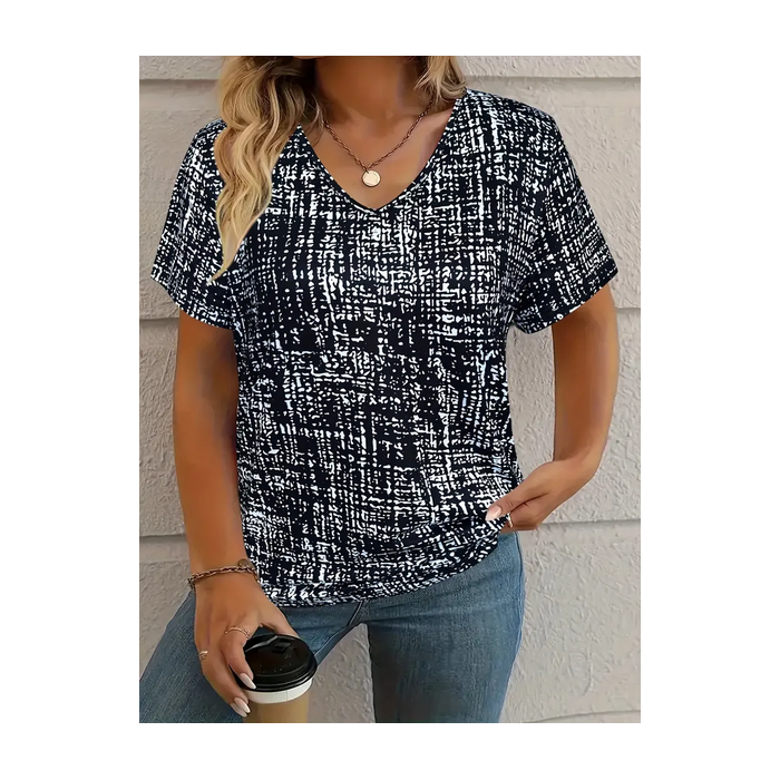 Women's Abstract Short Sleeve Tee T-shirt V Neck Printing Casual Summer Graphic Tee Top