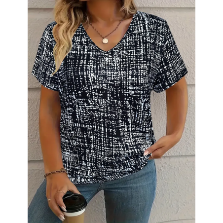 Women's Abstract Short Sleeve Tee T-shirt V Neck Printing Casual Summer Graphic Tee Top