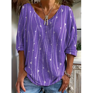 Women's Abstract Stripes Long Sleeve Tee T-shirt V Neck Printing Casual Spring/Fall Graphic Tee Top