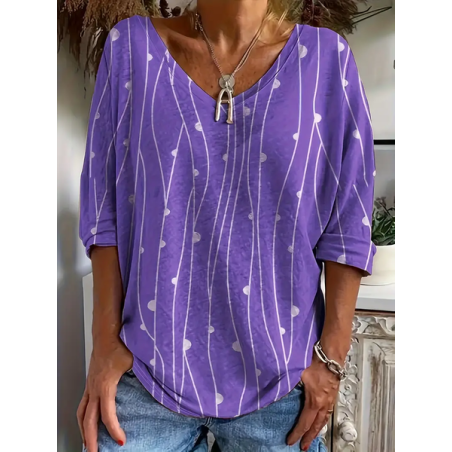 Women's Abstract Stripes Long Sleeve Tee T-shirt V Neck Printing Casual Spring/Fall Graphic Tee Top