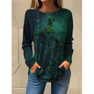 Women's Floral Long Sleeve Tee T-shirt Crew Neck Printing Casual Spring/Fall Graphic Tee Top