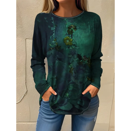 Women's Floral Long Sleeve Tee T-shirt Crew Neck Printing Casual Spring/Fall Graphic Tee Top
