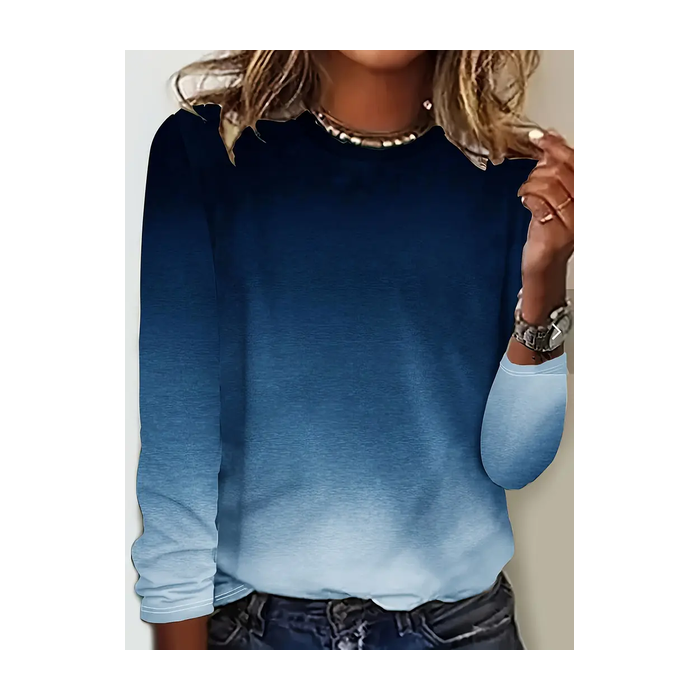 Women's Ombre Long Sleeve Tee T-shirt Crew Neck Printing Casual Spring/Fall Graphic Tee Top