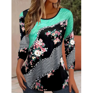 Women's Floral Long Sleeve Tee T-shirt Crew Neck Printing Casual Spring/Fall Graphic Tee Top