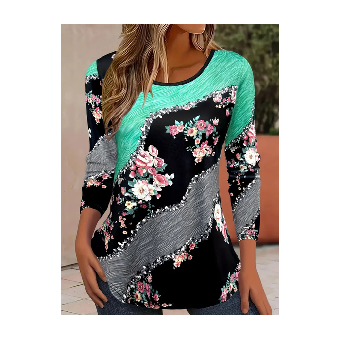 Women's Floral Long Sleeve Tee T-shirt Crew Neck Printing Casual Spring/Fall Graphic Tee Top