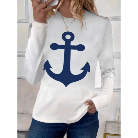Women's Long Sleeve Tee T-shirt Spring/Fall Anchor Printing Crew Neck Casual Graphic Tee Top