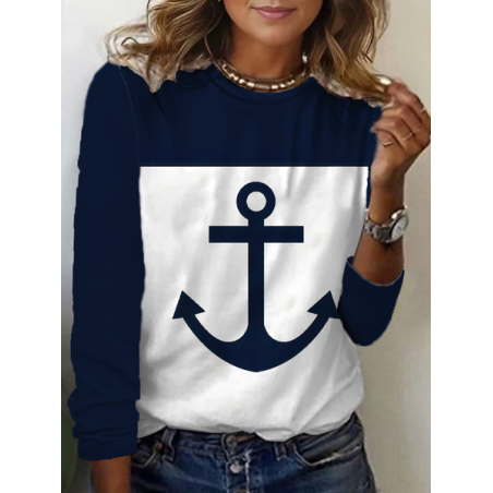 Women's Anchor Long Sleeve Tee T-shirt Crew Neck Printing Casual Spring/Fall Graphic Tee Top