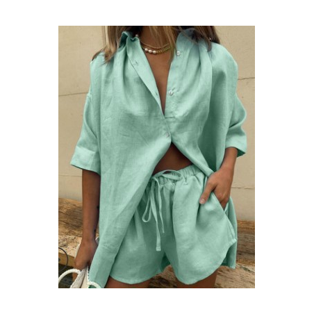 Women's Plain Two-Piece Set Daily Half Sleeve Casual Summer Top With Pants Matching Set