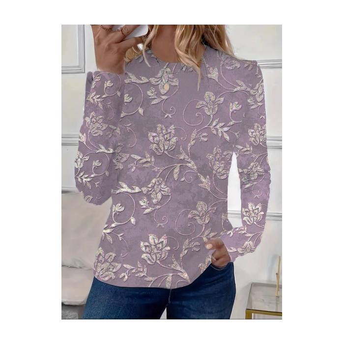 Women's Floral Long Sleeve Tee T-shirt Crew Neck Printing Casual Spring/Fall Graphic Tee Top