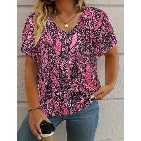 Women's Leopard Short Sleeve Tee T-shirt V Neck Casual Summer Graphic Tee Top