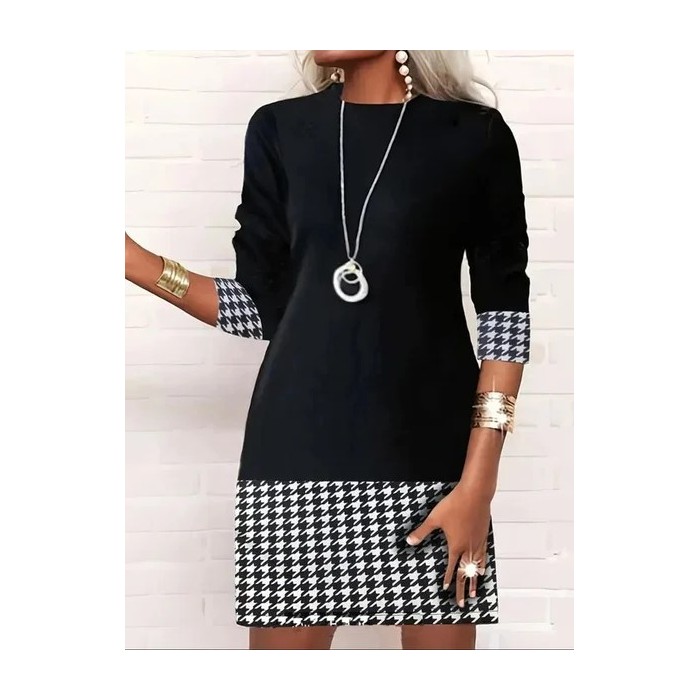 Women's Long Sleeve Spring/Fall Houndstooth Dress Daily Going Out Casual Mini H-Line