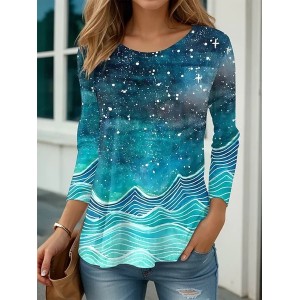 Women's Long Sleeve Tee T-shirt Spring/Fall Abstract Printing Jersey Crew Neck Daily Going Out Casual Top