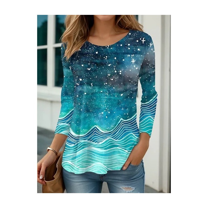 Women's Long Sleeve Tee T-shirt Spring/Fall Abstract Printing Jersey Crew Neck Daily Going Out Casual Top