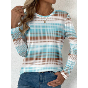 Women's Long Sleeve Tee T-shirt Spring/Fall Striped Jersey Crew Neck Daily Going Out Casual Top