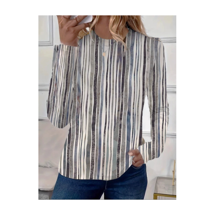 Women's Long Sleeve Tee T-shirt Spring/Fall Striped Printing Crew Neck Casual Graphic Tee Top