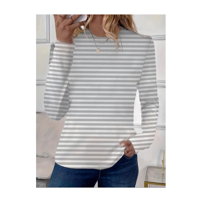 Women's Long Sleeve Tee T-shirt Spring/Fall Striped Printing Crew Neck Casual Graphic Tee Top