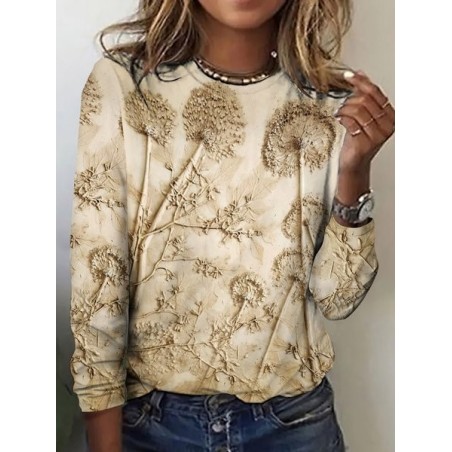 Women's Long Sleeve Tee T-shirt Spring/Fall Plaid Crew Neck Vintage Top