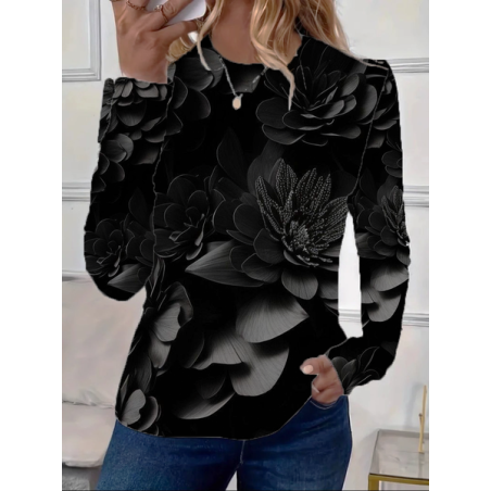 Women's Long Sleeve Tee T-shirt Spring/Fall Floral Printing Crew Neck Casual Graphic Tee Top