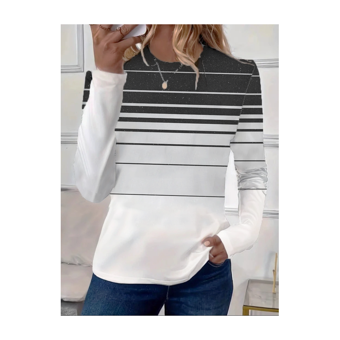Women's Long Sleeve Tee T-shirt Spring/Fall Striped Printing Crew Neck Casual Graphic Tee Top
