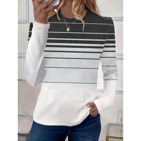 Women's Long Sleeve Tee T-shirt Spring/Fall Striped Printing Crew Neck Casual Graphic Tee Top