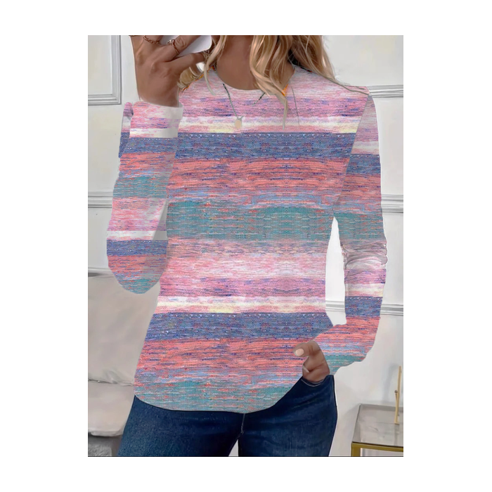 Women's Long Sleeve Tee T-shirt Spring/Fall Striped Printing Crew Neck Casual Graphic Tee Top