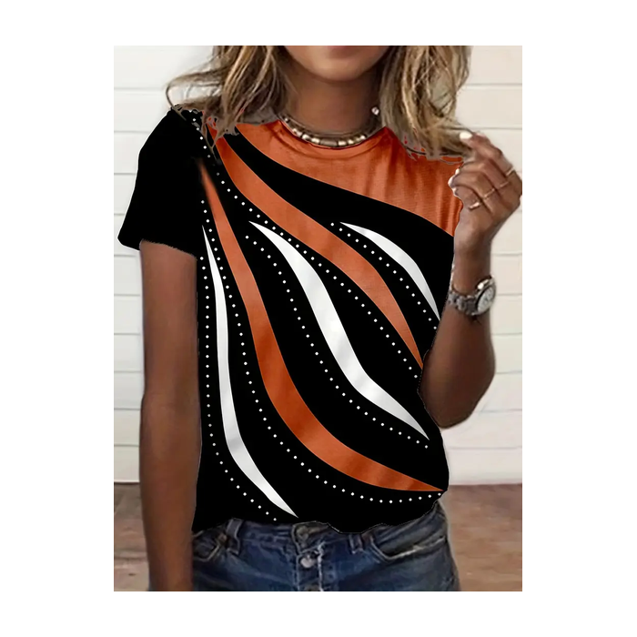Women's Short Sleeve Tee T-shirt Summer Geometric Printing Crew Neck Casual Graphic Tee Top