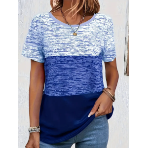 Women's Short Sleeve Tee T-shirt Summer Multicolor Block Printing Crew Neck Casual Graphic Tee Top