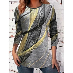 Women's Long Sleeve Tee T-shirt Spring/Fall Abstract Graphic Printing Crew Neck Casual Graphic Tee Top